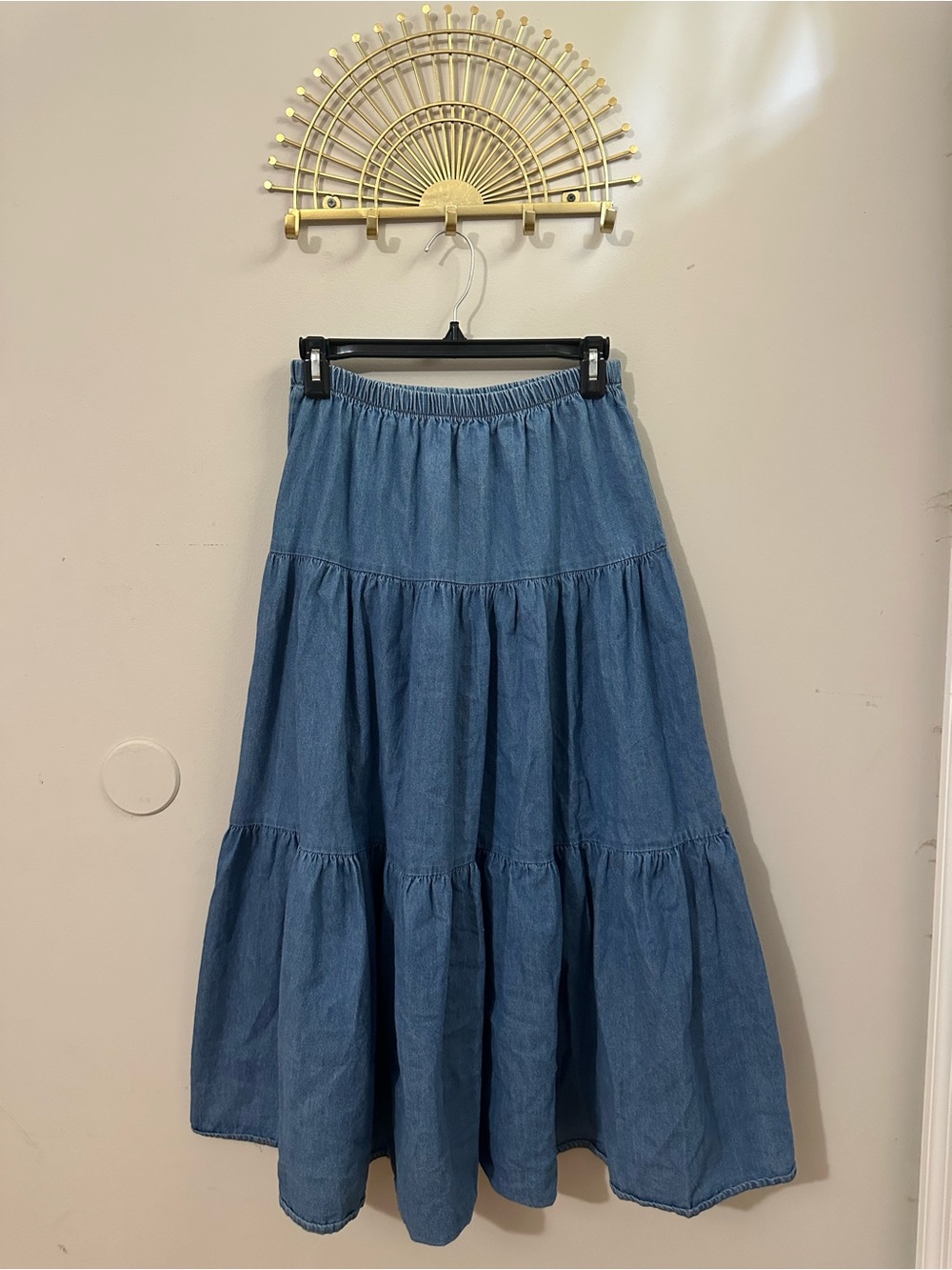 Vintage Tiered Denim Maxi Skirt
